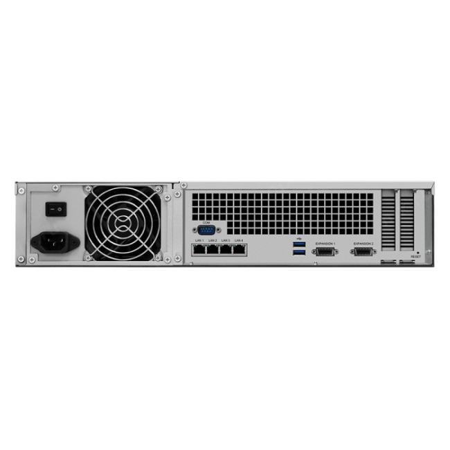 Система хранения данных Synology (Rack2U) QC2,4Ghz/8Gb upto 64/RAID0,1,10,5,6/up to12HP HDDs SATA(3,5'or2,5') upto 36 with 2xRX1217(RP)/2xUSB/4GigEth(+2Expslot)/iSCSI/2xIPcam(upto75)/1xPS/norail/1YW