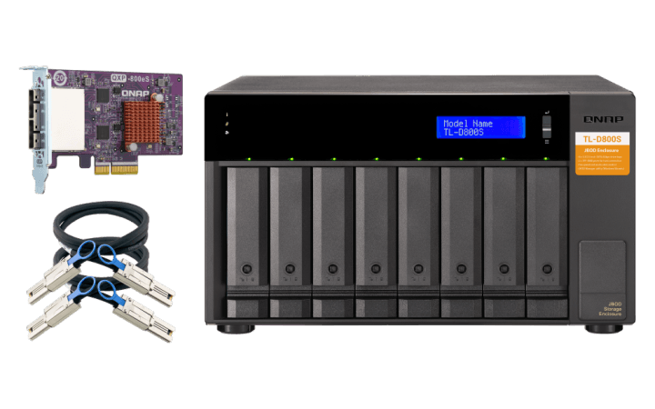 QNAP  TL-D800S SATA expansion enclosure, 8-tray 3,5"/2,5" w/o HDD.  2xSFF-8088,  hardware  RAID support