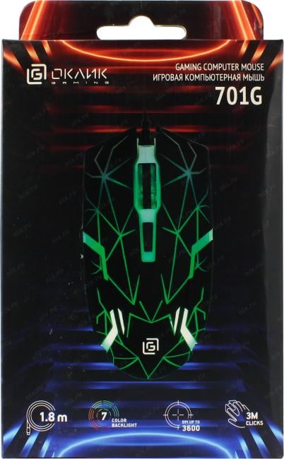 OKLICK Gaming Optical Mouse GMNG <701G> Black  (RTL)  USB  6btn+Roll <1884623>