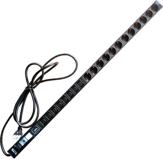TWT-PDVI-4C9-20C3-I9 Вертикальный блок розеток, 4xC19 + 20xC13, 250V, 32A, A/V-метр, шнур 3 метра,  вилка  IEC309