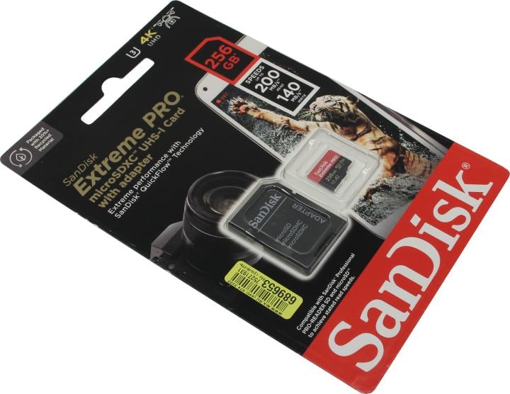 Карта памяти SanDisk  Extreme Pro microSD UHS I Card 256GB for 4K Video on Smartphones Action Cams & Drones 200MB/s Read, 140MB/s Write