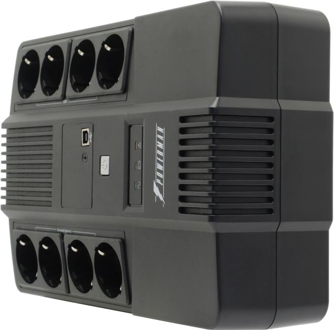 UPS 850VA PowerMAN Brick 850 Plus, 8 евро розеток, USB, защита  телефонной  линии/RJ45