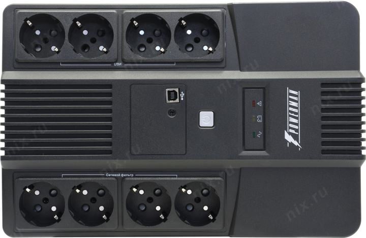 UPS 850VA PowerMAN Brick 850 Plus, 8 евро розеток, USB, защита  телефонной  линии/RJ45