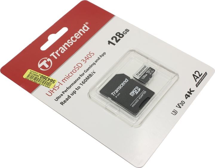 Флеш карта microSD 128GB Transcend  Ultra Perfomrance microSDXC Class 10 UHS-I U3, V30, A2, (SD адаптер), TLC