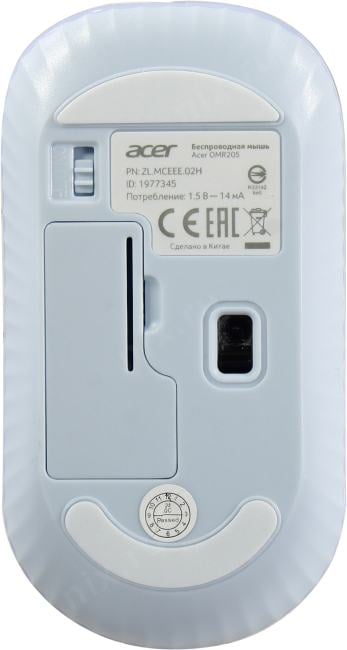 Acer Wireless Optical Mouse OMR205 White/Blue  <ZL.MCEEE.02H>  (RTL)  USB 3btn+Roll