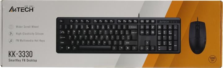 Клавиатура A4Tech KK-3330 USB Black (Кл-ра, USB,+Мышь,3кн,  Roll,  USB)