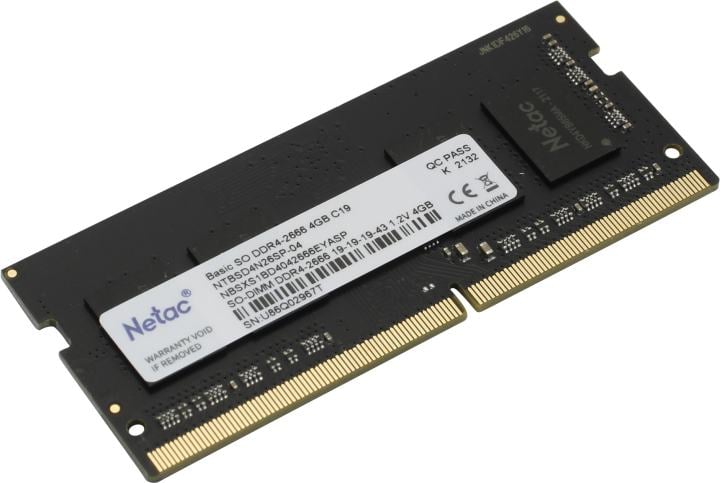 Оперативная память для ноутбука 4Gb (1x4Gb) PC4-21300 2666MHz DDR4 SO-DIMM Unbuffered CL19 Netac NTBSD4N26SP-04