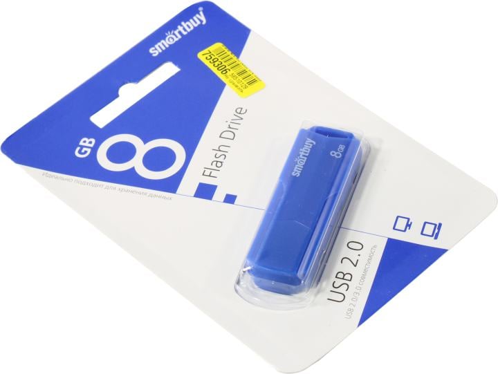 USB-флешка Smartbuy SB8GBCLU-BU, 8ГБ, USB 2.0