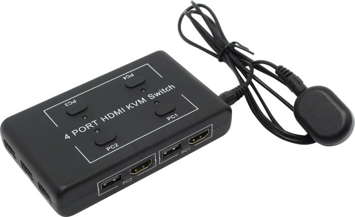 ORIENT HS41, HDMI KVM переключатель на 4 устройства, порты HDM + 2xUSB (клавиатура+мышь), поддержка 4K@30Hz, кнопка переключения на проводе 1.2 м, не требуется внешнее питание (31067)