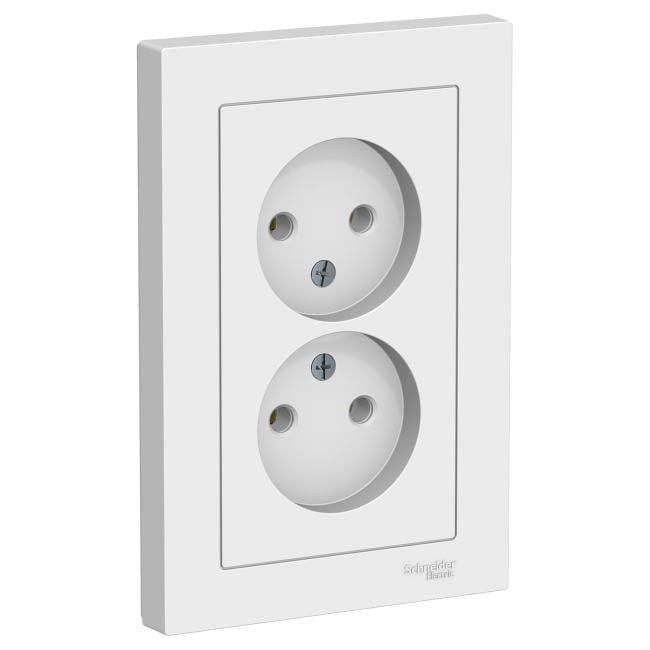 Schneider Electric ATN000120 ATLASDESIGN РОЗЕТКА двойная без заземления,16А,  в сборе, БЕЛЫЙ