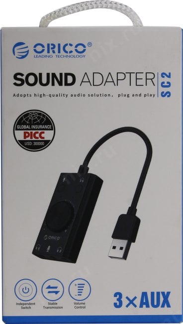 Orico <SC2-BK> USB адаптер для  наушников с микрофоном