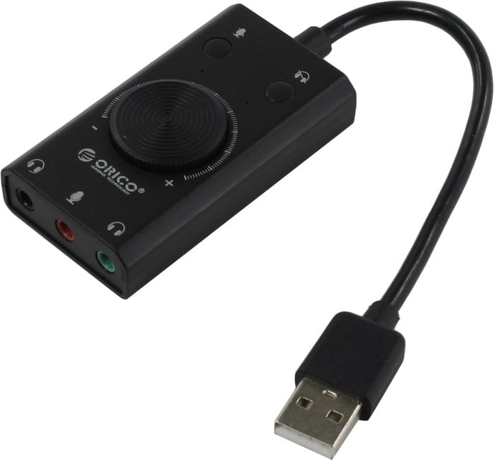 USB-адаптер ORICO SC2-BK, для наушников с микрофоном