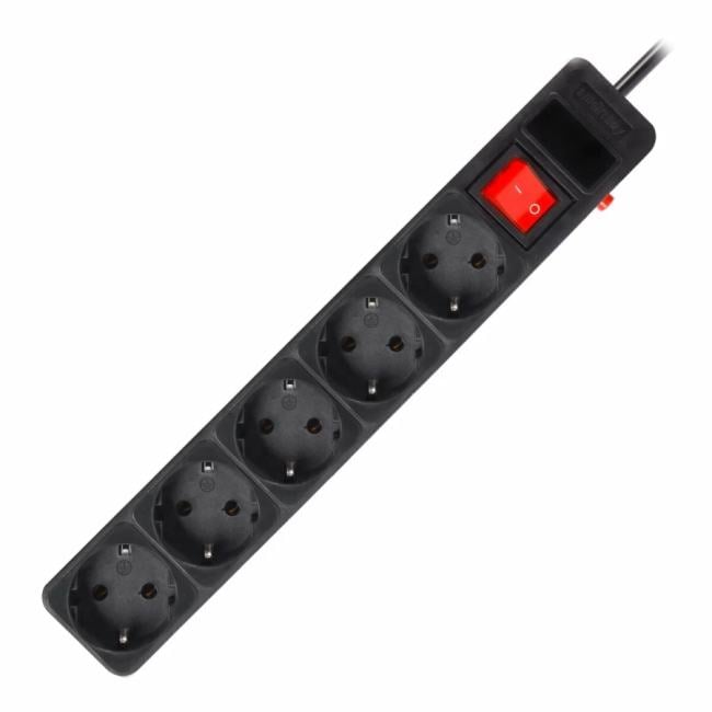 SBSP-5-30-K Сетевой фильтр 16А, 3500 Вт, 5 гнезд, без з/ш, с з/к, ПВС 3x1.0 мм?, 3 м,  черный  (SBSP-5-30-K)