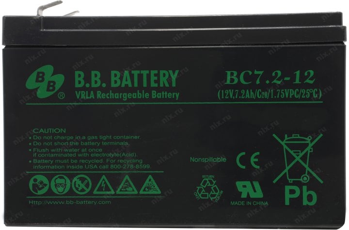 Аккумулятор B.B. Battery BC7.2-12  (12V,  7.2Ah)  для UPS