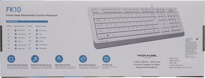 Клавиатура A4Tech Fstyler  FK10  White  <USB> 105КЛ