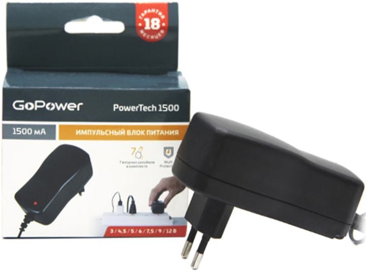 GoPower <00-00015336> PowerTech 1500 блок питания  (3-12V,  1.5A)+7сменных  разъёмов питания