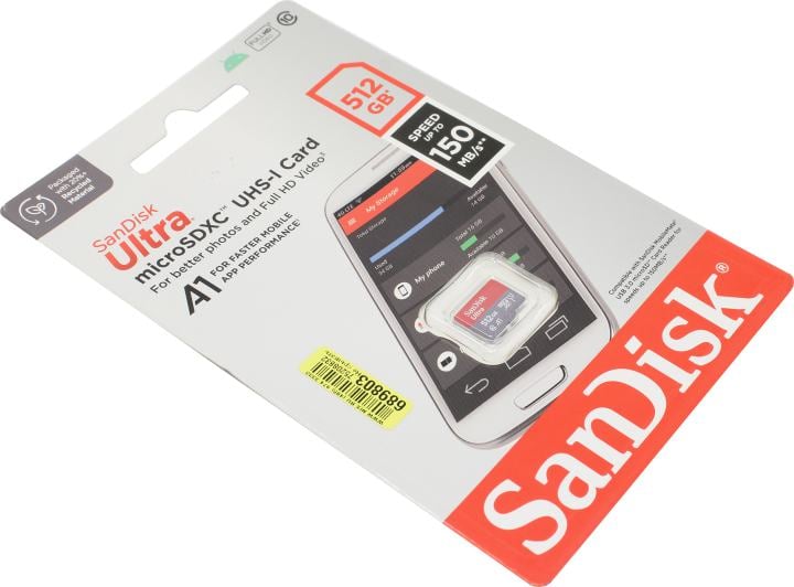 Micro SecureDigital 512GB SanDisk Ultra Class 10, UHS-I, R 150 МБ/с, <SDSQUAC-512G-GN6MN> адаптер на SD