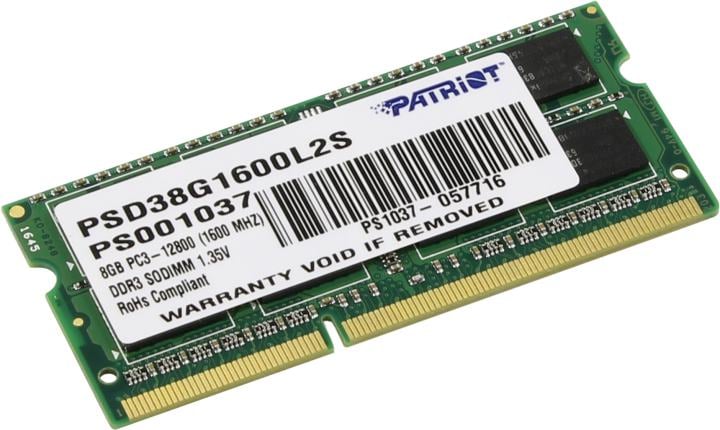 Оперативная память Patriot PSD38G1600L2S, DDR3L, 8GB, 1600MHz, SO-DIMM