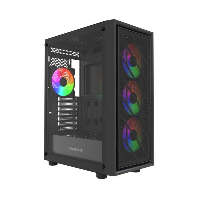 Корпус Powercase CMAEA16-L4, ATX, стекло, 4×120 мм FRGB, черный