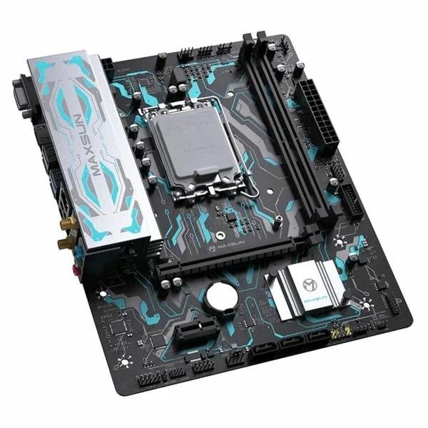 Материнская плата Maxsun MS-B760M GAMING WIFI GANK V2, LGA 1700, Intel B760, 2xDDR5, 4xSATA, 1xM.2, 1xPCIe 4.0 x16, 1xPCIe 3.0 x4, 1xHDMI, 1xVGA, 1x1Gb LAN, 2xUSB 3.2 Gen 2, 4xUSB 2.0, Bluetooth, Wi-Fi 802.11ax, 7.1, Micro-ATX
