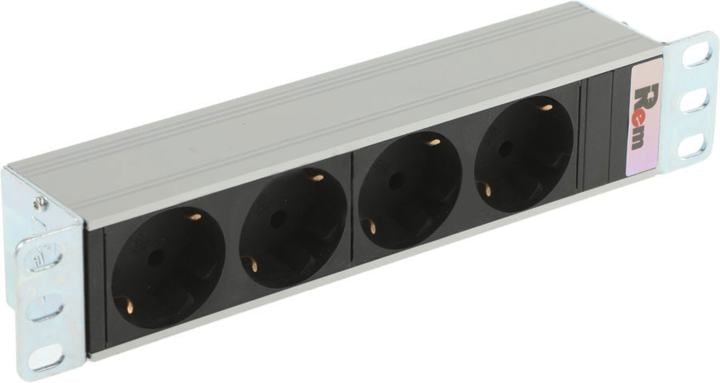 Блок розеток ЦМО - Rem-10 10", 10A, in (1xIEC-320 C14), out ( 4xSchuko), Горизонтальный, 1U, цвет серебристый, R-10-4S-220-Z