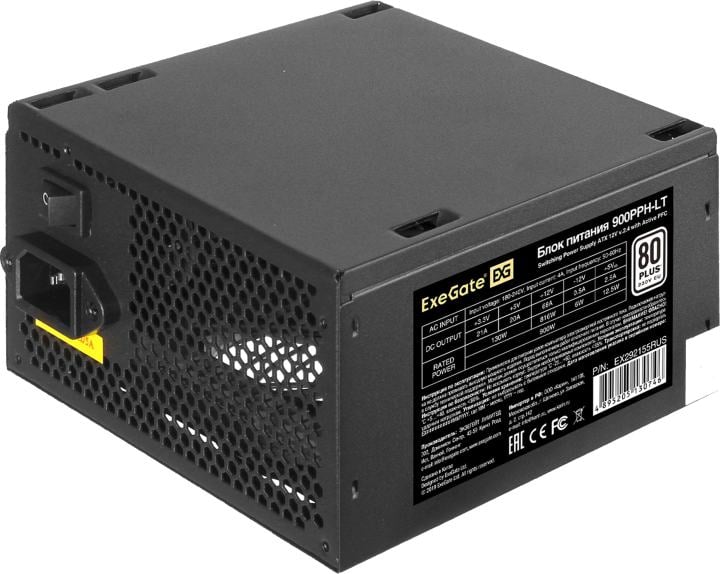 Блок питания ATX 900Вт Exegate 900PPH-LT 80 PLUS (20+4pin) APFC 120mm fan 5xSATA 3xIDE [EX292155RUS-OEM-S]