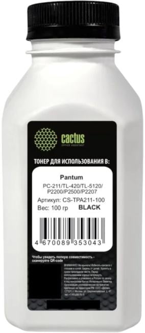 Тонер Cactus CS-TPA211-100 черный флакон 100гр. для принтера  Pantum  PC-211/TL-420/TL-5120/P2200/P2500/P2207