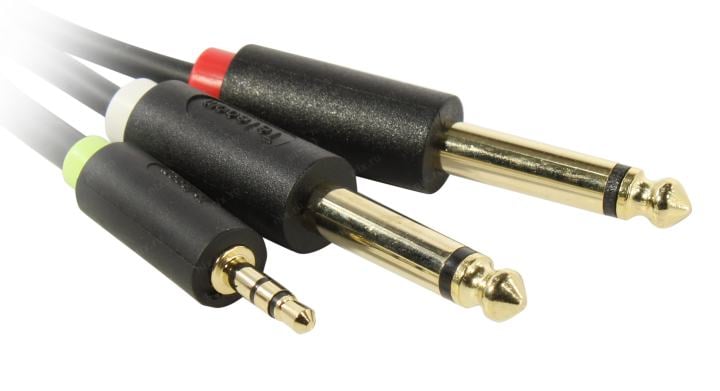 Кабель 2xJack6.3mm(M)-Jack 3.5mm(M), ферритовый фильтр, 1.5м, черный Telecom (TAV6168-1.5M)