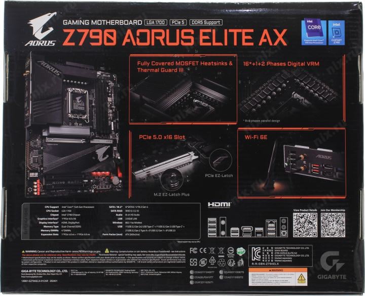 GIGABYTE Z790 AORUS ELITE AX (RTL) LGA1700 <Z790> 3xPCI-E HDMI+DP 2.5GbLAN+WiFi  SATA  RAID  ATX 4DDR5