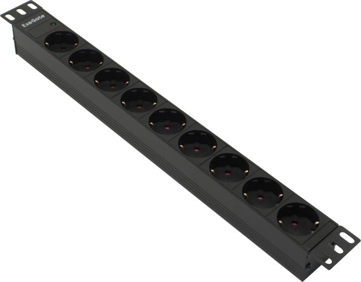 Блок розеток Exegate - ServerPro PDU-19H907 Al-9S-C20, 16A, in (1xIEC-320 C20), out ( 9xSchuko), Горизонтальный, индикатор, 1U, цвет чёрный, EX280853RUS