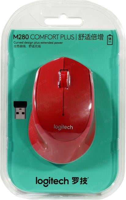 Logitech M280 Red Wireless Mouse <910-004308>  (RTL) USB 3btn+Roll