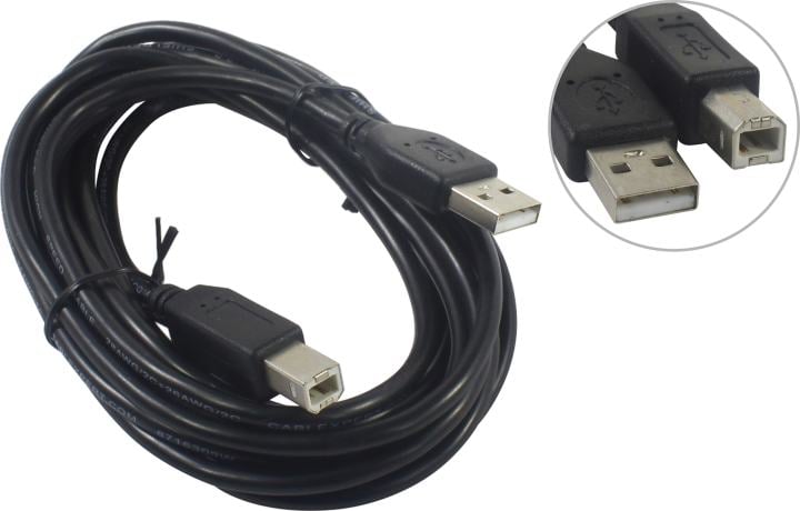 <086501> Кабель USB2.0 Am < - > Bm 3.0м, Cablexpert, экран, черный, пакет [CCP-USB2-AMBM-10]