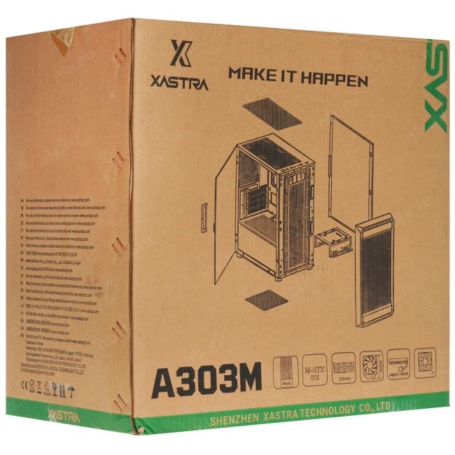 XASTRA  A303M 3FRGB White mATX/Mesh/ tempered glass / 2x140mm + 1x120mm  FRGB  fans/  Door/ A303M-2FC14F-1FC12F-D-WH