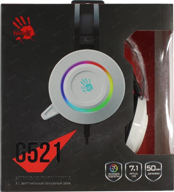 Наушники с микрофоном Bloody G521 White (7.1, шнур 2.3м,  USB, срегулятором громкости)
