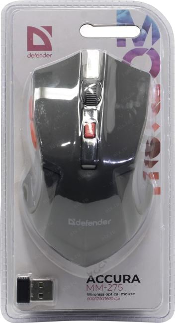 Defender Accura Wireless Optical Mouse <MM-275> (RTL)  USB 6btn+Roll <52276>