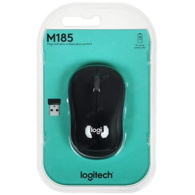 910-006540 Мышь Logitech M185 черный/серый оптическая 1000dpi беспров. USB  для  ноутбука  2but ()