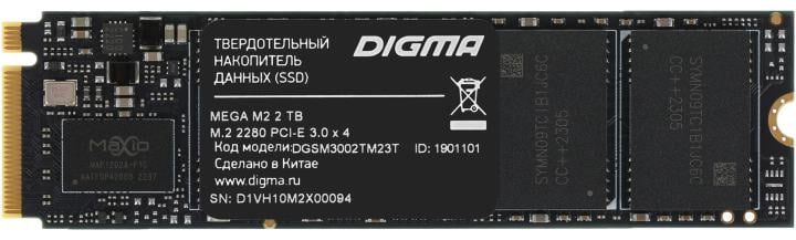 Накопитель SSD Digma PCI-E 3.0 x4 2Tb DGSM3002TM23T Mega M2  M.2  2280