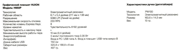 Huion Inspiroy H950P (8.7"x5.4", 5080  lpi,  8192  уровней, USB)