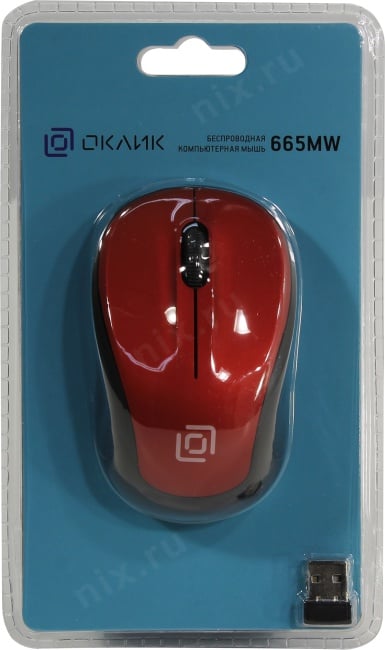 OKLICK Wireless Optical Mouse <665MW> <Black&Red> (RTL)  USB 3btn+Roll <1025135>