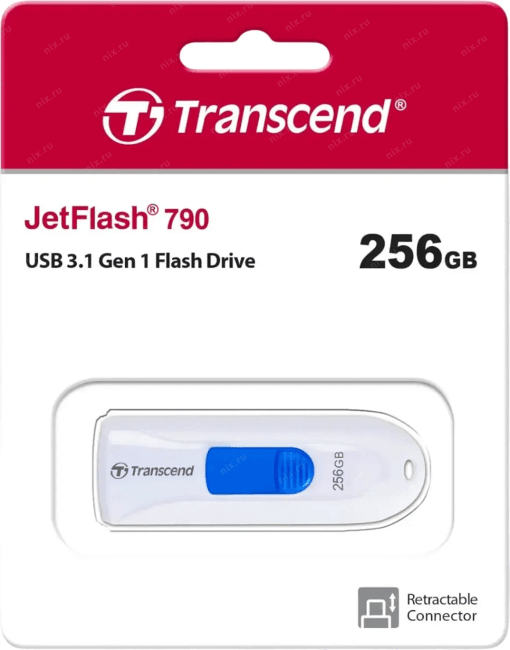 Флешка USB Transcend JetFlash 790W (TS256GJF790W), 256GB, USB 3.1 Gen, R/W 90/40, белый