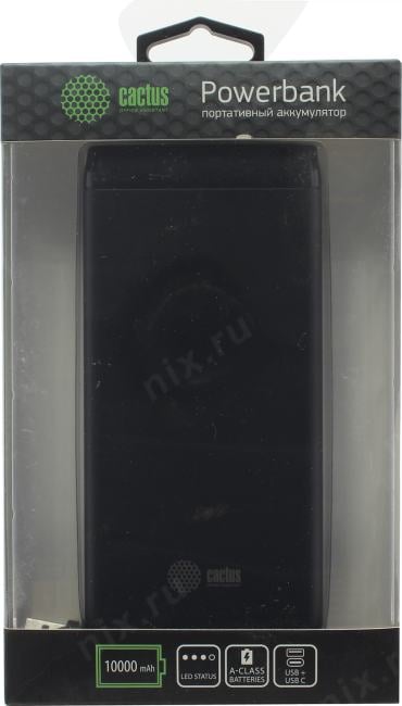 Внешний аккумулятор Cactus <CS-PBFSFT-10000>  (2xUSB  2.1A,  10000mAh, Li-Pol)
