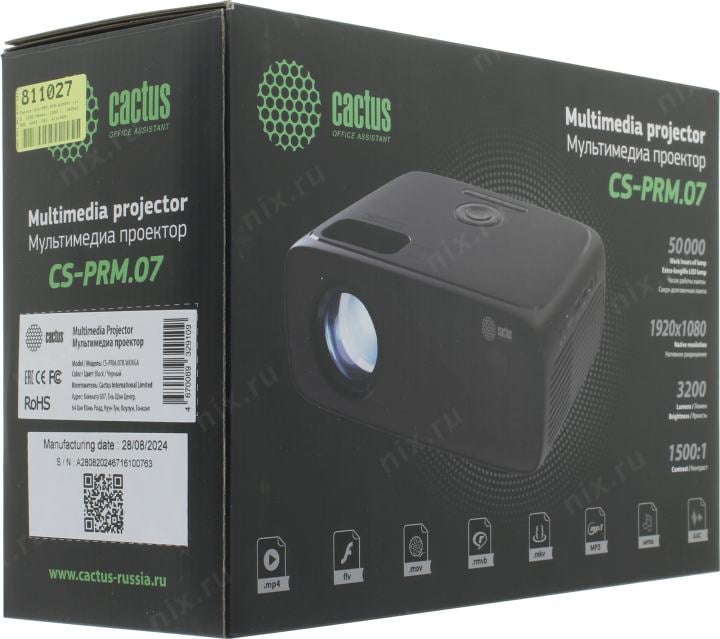 Cactus <CS-PRM.07B.WUXGA> (LCD, 320 люмен, 1500:1, 1920x1080,  HDMI, ПДУ, microSD)