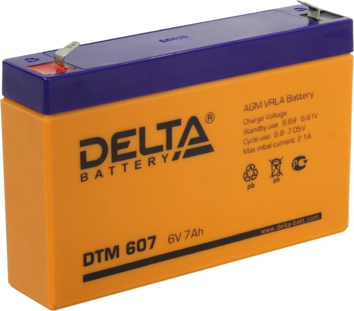 Аккумулятор Delta DTM 607, 6В, 7Ач, AGM