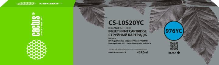 Картридж струйный Cactus CS-L0S20YC 976YC черный (465мл) для  HP PageWide P55250dw/P57750dw