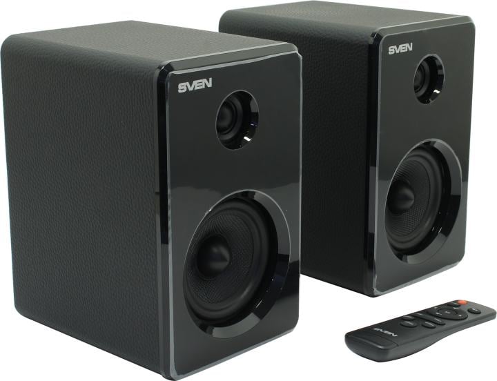 Колонки SVEN SPS-730 Black (2x25W, дерево, Bluetooth,  microSD, USB, ПДУ)