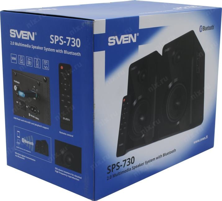 Колонки SVEN SPS-730 Black (2x25W, дерево, Bluetooth,  microSD, USB, ПДУ)