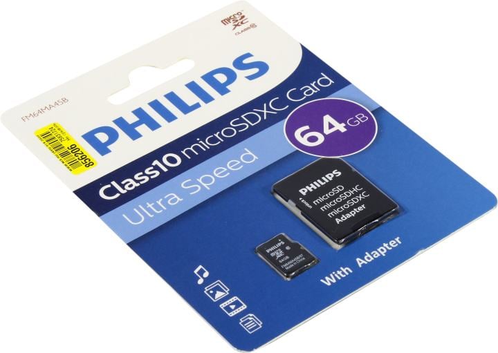 Карта памяти Philips FM64MA45B/97, 64 ГБ, microSDHC Class 10 + адаптер