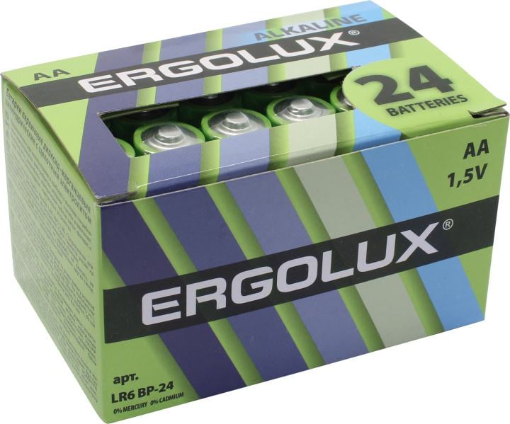 Ergolux (LR6 BP-24) Size AA, щелочной (alkaline) (уп.  24 шт)