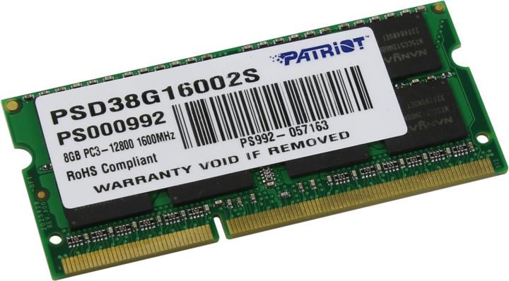 Оперативная память Patriot PSD38G16002S, 8 ГБ, DDR3-1600, SO-DIMM