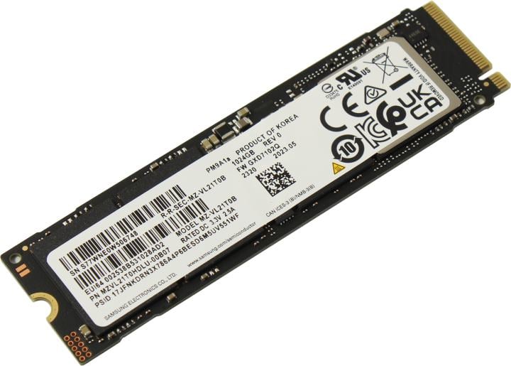 Диск SSD Samsung - PM9A1a, для ноутбука, M.2 2280, 1 ТБ, PCIe 4.0 NVMe x4, speed write-5100МБ/с read-7000МБ/с, MLC, MZVL21T0HDLU-00B07